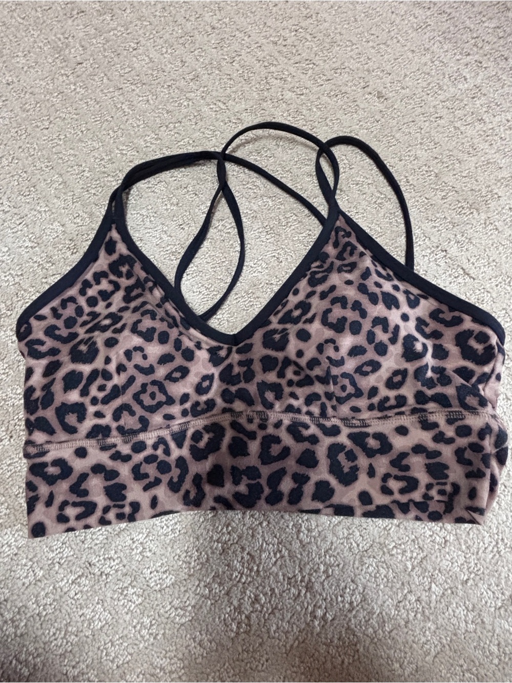 Joylab Leopard Print Strappy Sport Bra - Taupe/Black